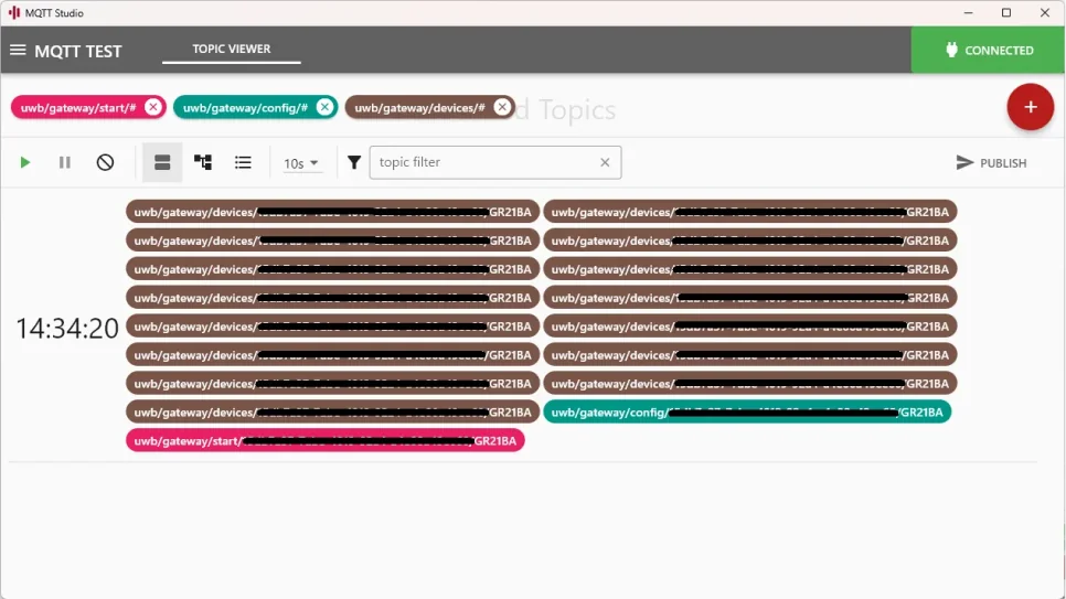 직접 서버 구축하기 – 5. MQTT-Studio에서 데이터 수신 확인 화면 9