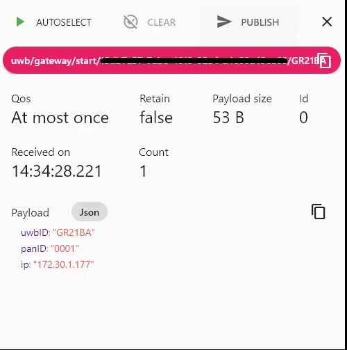 MQTT 데이터 형식 – Start 데이터 화면 1