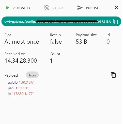 MQTT 데이터 형식 – Config 데이터 화면 2