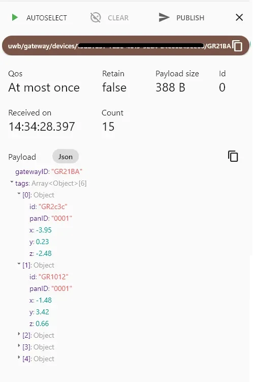 MQTT 데이터 형식 – 태그 위치 정보 (devices – tags) 화면 3