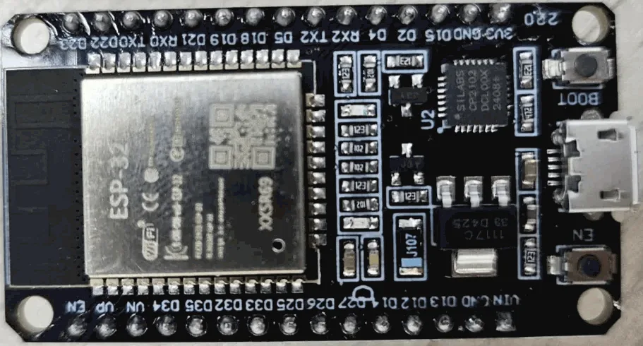 ESP32 board wired to GrowSpace UWB Developer Tag