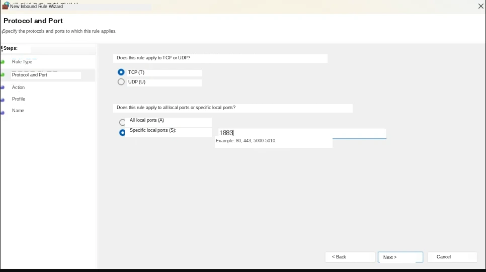 MQTT Server Installation and Environment Setup – Firewall Rule Addition Screen 6