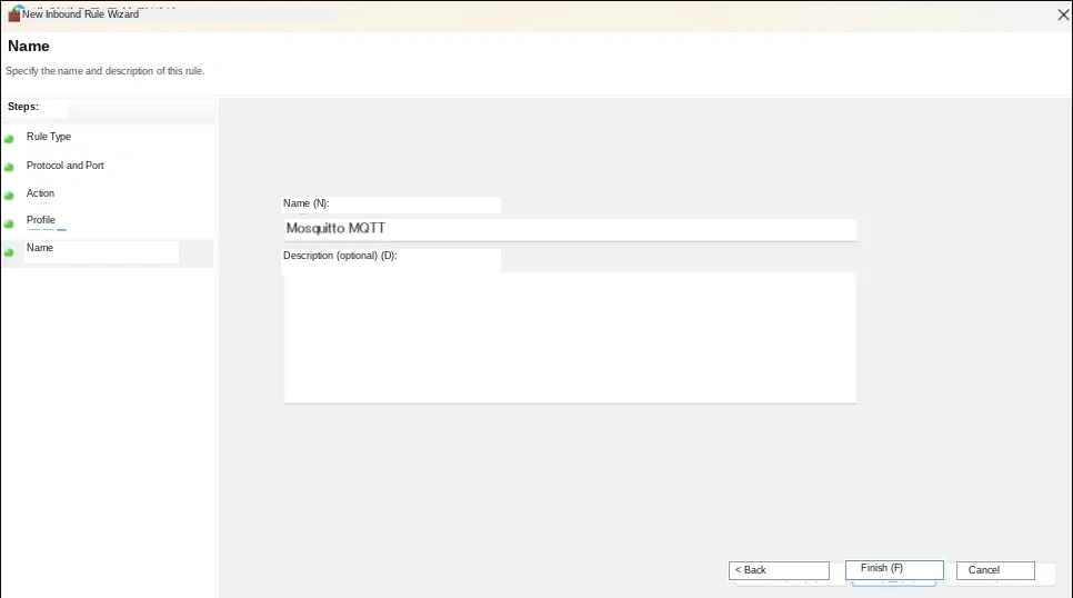 MQTT Server Installation and Environment Setup – Firewall Rule Addition Screen 9