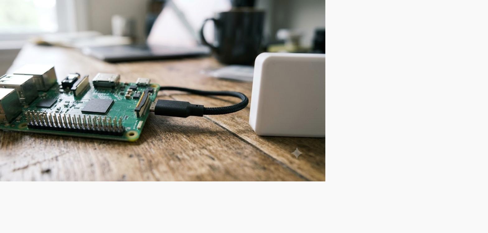 UWB 태그가 USB-C 케이블로 개발 보드에 연결된 모습
