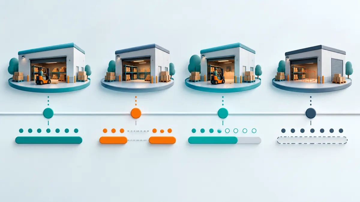 Synthetic zone-visit timeline distinguishing complete visits, gaps and open visits