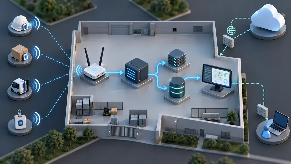 Proposed on-premises RTLS data flow with separate network and operating responsibilities