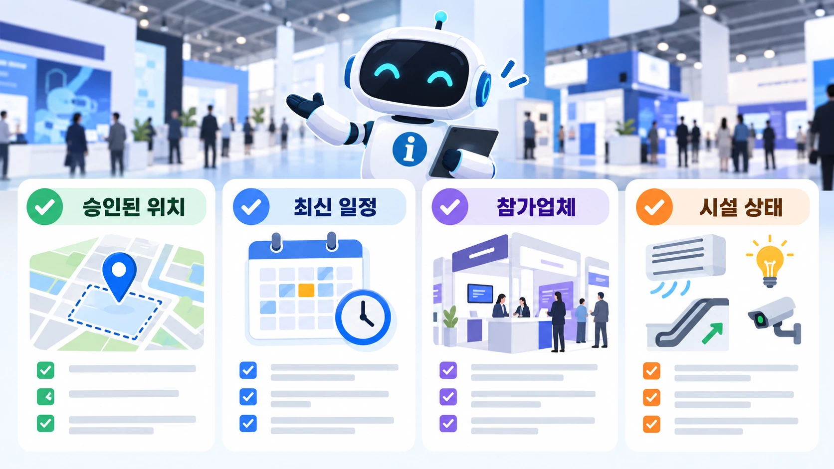 AI 전시 안내에 사용할 데이터와 검수 항목을 확인하는 체크리스트 개념도